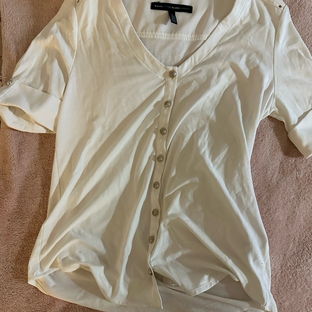 White House Black Market Cream Button-Down Shirt